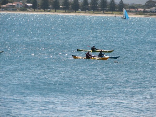 Kayaks and yachts on Encounter Bay, Victor Harbor Kayaks and yachts on Encounter Bay, Victor Harbor