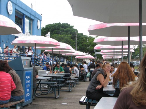 Picnic tables at the Sydney Fish Markets