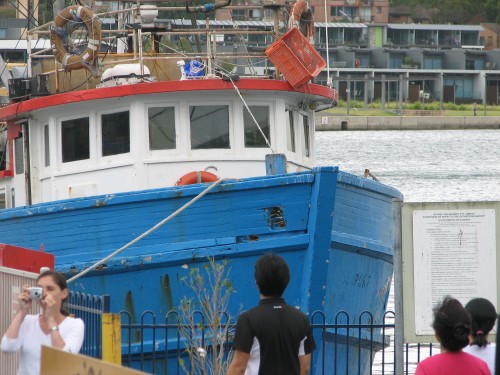 Boat moored near the Sydney Fish Markets