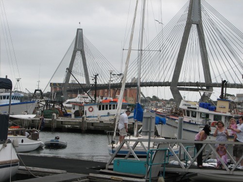 Anzac Bridge and boats near the Sydney Fish Markets