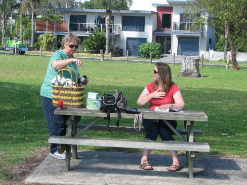 My wife and daughter enjoying afternoon tea at Batemans Bay My wife and daughter enjoying afternoon tea at Batemans Bay