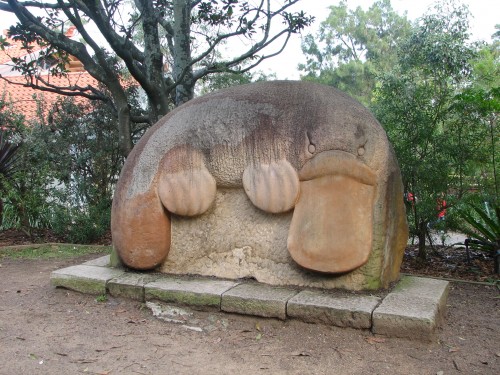 Platypus carved out of sandstone rock, Taronga Zoo, Sydney
