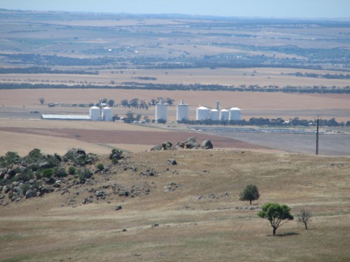 Farming land and wheat silos near Palmer, South Australia