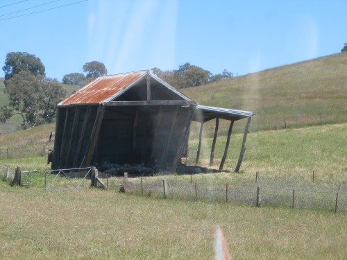 Leaning farm shed near Tungkillo, South Australia